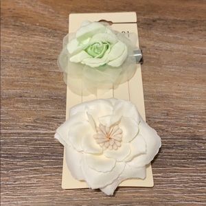Mint and White flower hair clips